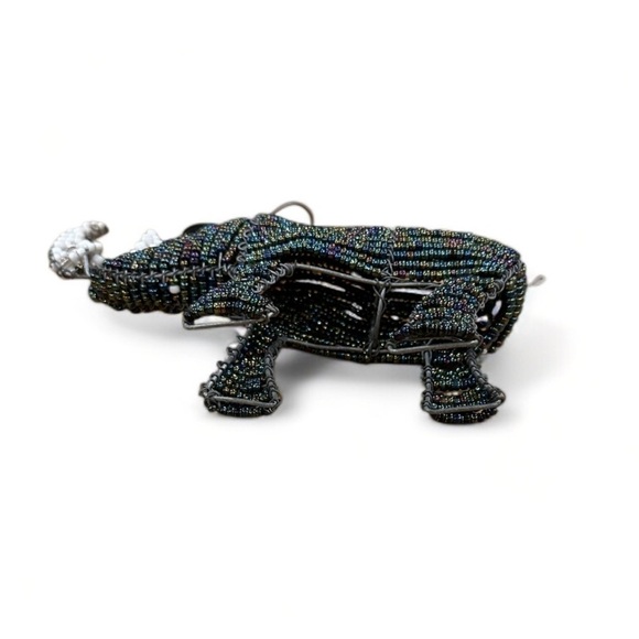 Dilwana Rhino Wired and Beads - Handmade African Craft - Iridescent Blue White - Picture 3 of 6